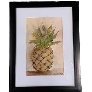 Original Watercolor and Ink Pineapple Art Painting